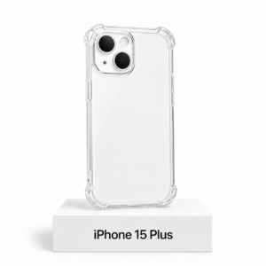 Transparant siliconen iPhone 15 Plus-hoesje met camerabescherming en extra anti-fall bescherming aan de zijkanten