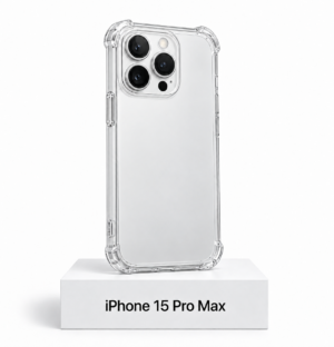 Transparant siliconen iPhone 15 Pro Max-hoesje met camerabescherming en extra anti-fall bescherming aan de zijkanten