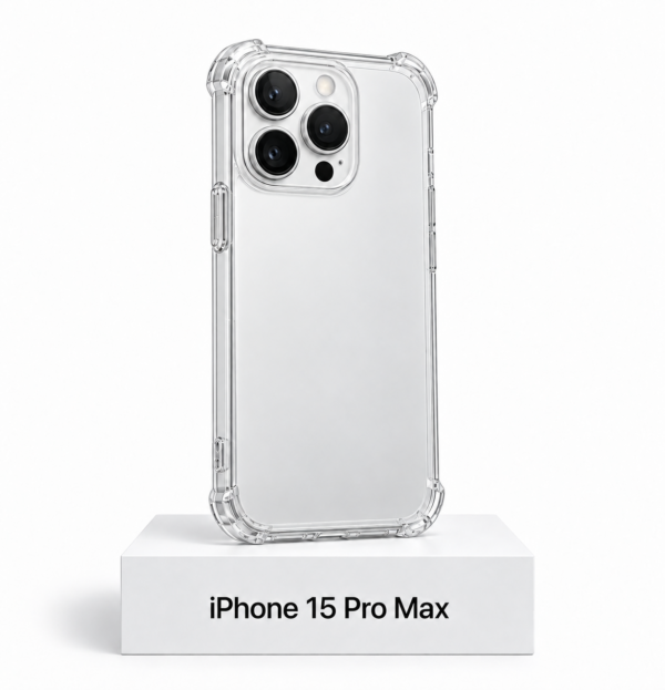 Transparant siliconen iPhone 15 Pro Max-hoesje met camerabescherming en extra anti-fall bescherming aan de zijkanten