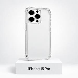 Transparant siliconen iPhone 15 Pro-hoesje met camerabescherming en extra anti-fall bescherming aan de zijkanten