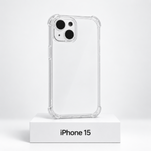 Transparant siliconen iPhone 15-hoesje met camerabescherming en extra anti-fall bescherming aan de zijkanten
