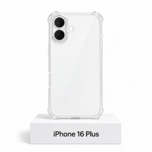 Transparant siliconen iPhone 16 Plus-hoesje met camerabescherming en extra anti-fall bescherming aan de zijkanten