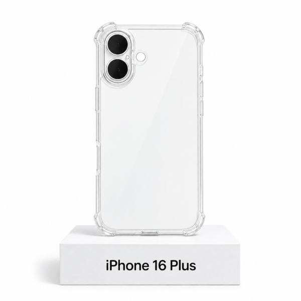 Transparant siliconen iPhone 16 Plus-hoesje met camerabescherming en extra anti-fall bescherming aan de zijkanten