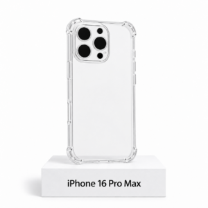 Transparant siliconen iPhone 16 Pro Max-hoesje met camerabescherming en extra anti-fall bescherming aan de zijkanten