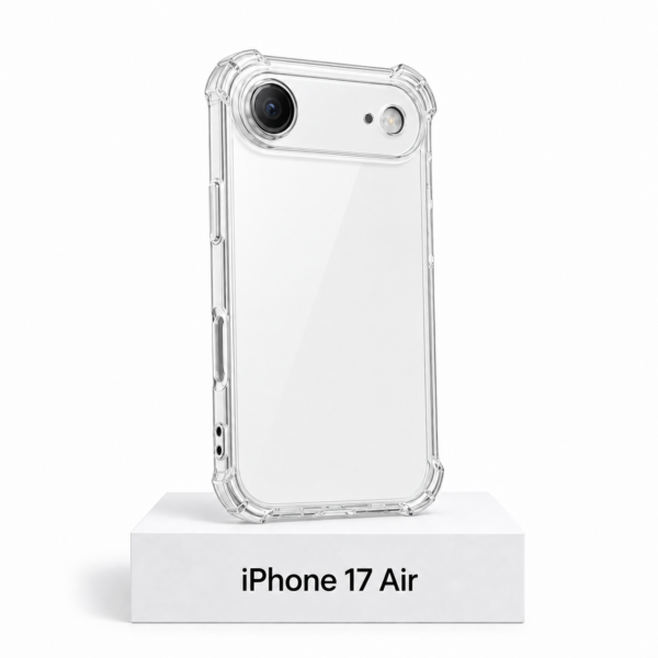 Transparant siliconen iPhone 17 Air-hoesje met camerabescherming en extra anti-fall bescherming aan de zijkanten