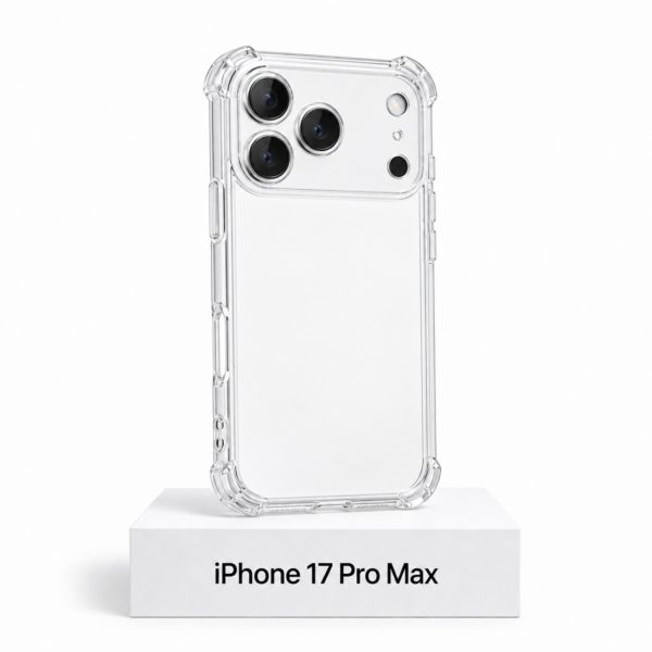 Transparant siliconen iPhone 17 Pro Max-hoesje met camerabescherming en extra anti-fall bescherming aan de zijkanten