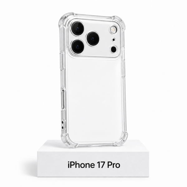Transparant siliconen iPhone 17 Pro-hoesje met camerabescherming en extra anti-fall bescherming aan de zijkanten