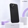 Zwart siliconen iPhone 15 Plus hoesje met camera bescherming