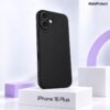 Zwart siliconen iPhone 16 Plus hoesje met camera bescherming