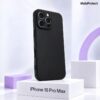 Zwart siliconen iPhone 16 Pro Max hoesje met camera bescherming