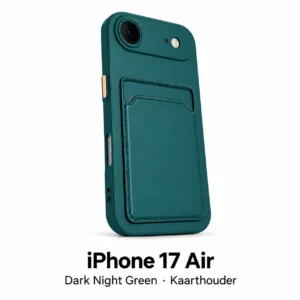 iPhone 17 Air hoesje met kaarthouder in Dark Night Green, met modelnaam op witte achtergrond