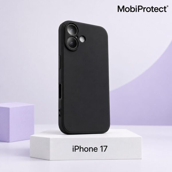 Zwart siliconen iPhone 17 hoesje met camera bescherming