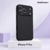 Zwart siliconen iPhone 17 Pro hoesje met camera bescherming