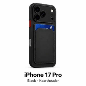 iPhone 17 Pro hoesje met kaarthouder in Black, met modelnaam op witte achtergrond