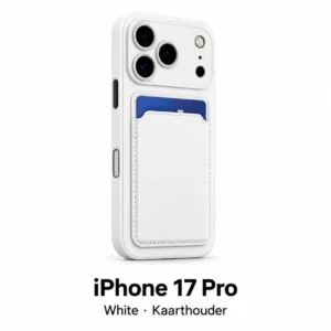 iPhone 17 Pro hoesje met kaarthouder in White, met modelnaam op witte achtergrond