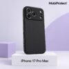 Zwart siliconen iPhone 17 Pro Max hoesje met camera bescherming