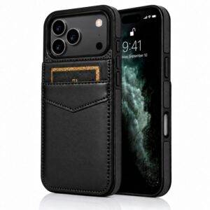 Zwarte iPhone 17 Pro en Pro Max leren wallet case