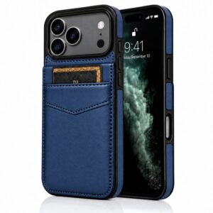 iPhone 17 Pro en Pro Max wallet case Navy Blue Navy blue iPhone 17 Pro en Pro Max leren wallet case
