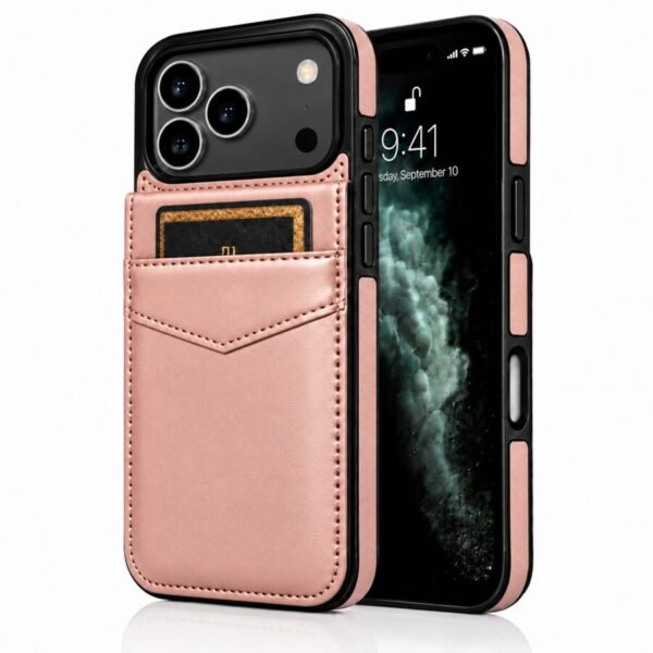 Rose gold iPhone 17 Pro en Pro Max leren wallet case