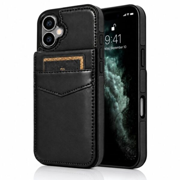 Zwarte iPhone 17 leren wallet case