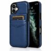Navy blue iPhone 17 leren wallet case