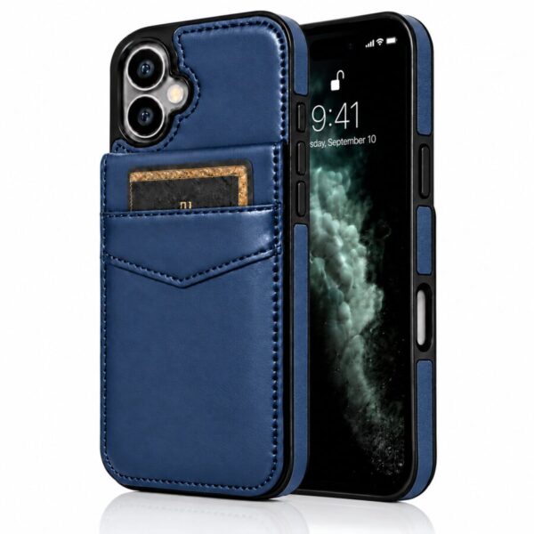 Navy blue iPhone 17 leren wallet case