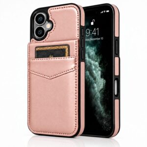 Rose gold iPhone 17 leren wallet case