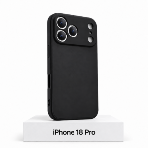 Zwart siliconen iPhone 18 Pro-hoesje met camerabescherming