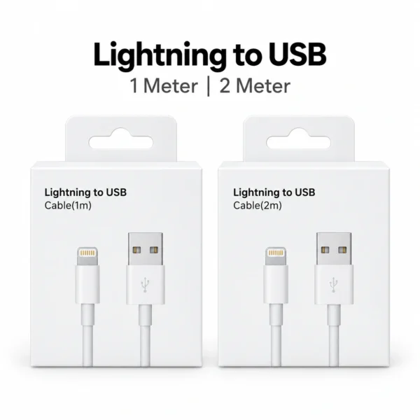 Hoofdfoto van Lightning-naar-USB-A-oplaadkabels van 1 meter en 2 meter