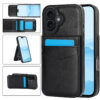 main kaart ip17 black iPhone 17 & 18 Series Leer Wallet Case met Kaarthouder & Stand