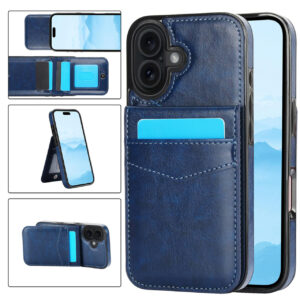 iPhone 17 Leer Wallet Case met Kaarthouder & Stand – Navy Blue