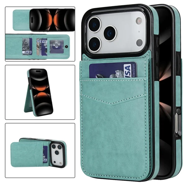 main kaart ip17 pro - pro max mint iPhone 17 & 18 Series Leer Wallet Case met Kaarthouder & Stand