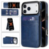 main kaart ip17 pro - pro max navy blue iPhone 17 & 18 Series Leer Wallet Case met Kaarthouder & Stand