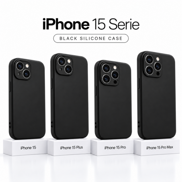 Siliconen iPhone 15 serie hoesje met camerabescherming – Black