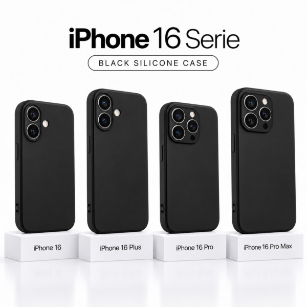 Siliconen iPhone 16 serie hoesje met camerabescherming – Black