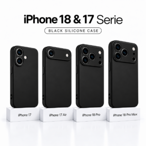 iPhone 18 en 17 serie zwarte siliconen hoesjes met camerabescherming
