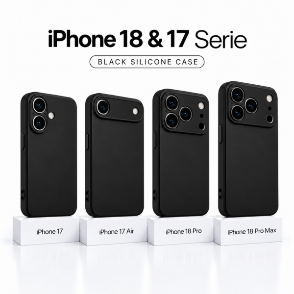 iPhone 18 en 17 serie zwarte siliconen hoesjes met camerabescherming