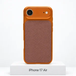 Premium Fabric iPhone 17 Air Hermès Orange Premium Fabric hoesje voor iPhone 17 Air in Hermès Orange met MagSafe en camerabescherming