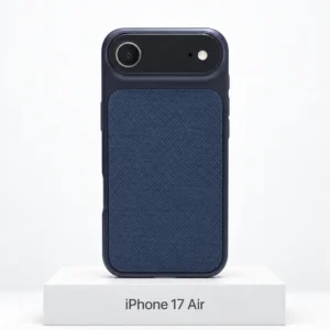 Premium Fabric iPhone 17 Air Navy Blue Premium Fabric hoesje voor iPhone 17 Air in Navy Blue met MagSafe en camerabescherming