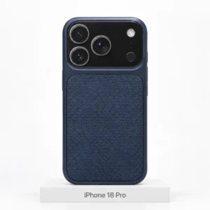 Premium Fabric iPhone 18 Pro Navy Blue Premium Fabric-hoesje voor iPhone 18 Pro in Navy Blue met MagSafe en cameralensbescherming