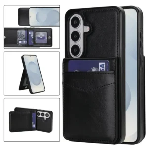 Samsung S26 Plus wallet case met kaarthouder en stand in Black