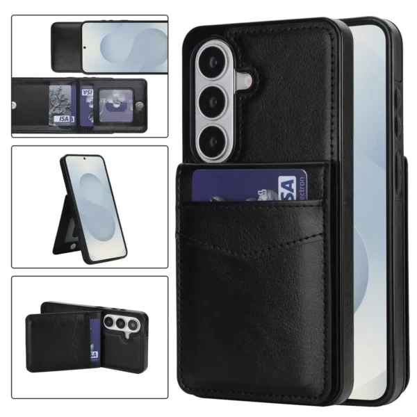 Samsung S26 Plus wallet case met kaarthouder en stand in Black