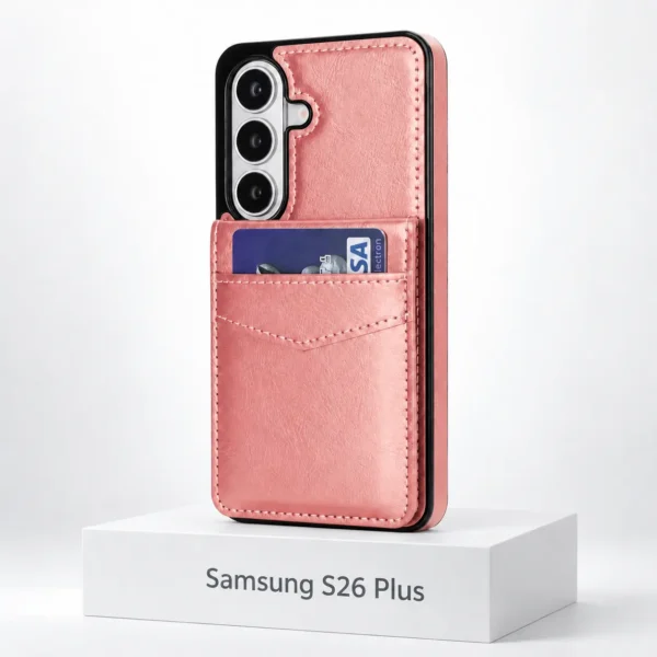 Samsung S26 Plus wallet case met kaarthouder in Rose Gold