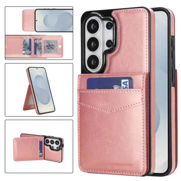 Samsung S26 Ultra wallet case met kaarthouder en stand in Rose Gold