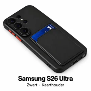 Siliconen Samsung S26 Ultra hoesje met kaarthouder – Zwart