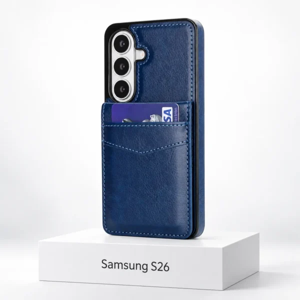 Samsung S26 wallet case met kaarthouder in Navy Blue