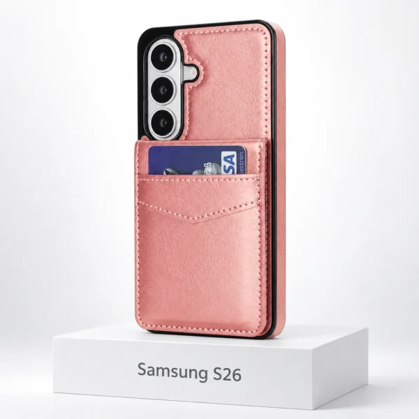 Samsung S26 wallet case met kaarthouder in Rose Gold