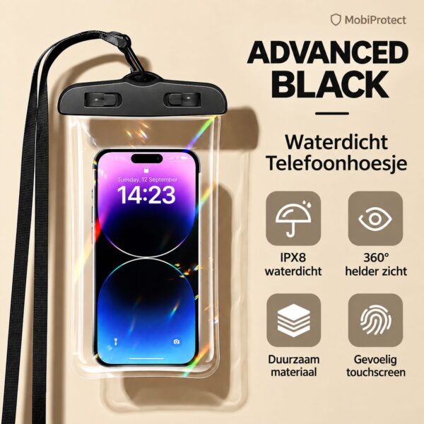 Zwart waterdicht universeel telefoonhoesje