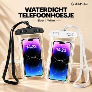 Waterdichte zwarte en witte telefoonhoesjes met zwart en wit draagkoord